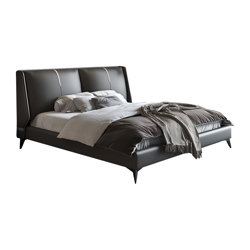 慕跃 床 现代简约真皮床1.8米双人主卧意式轻奢ins风软床简约婚床 单床+2个床头柜 1800mm*2000mm  框架结构