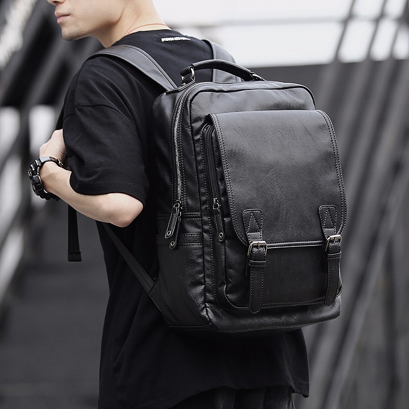 墨一 双肩包男士大容量背包休闲简约运动旅行包包皮质商务电脑包初高