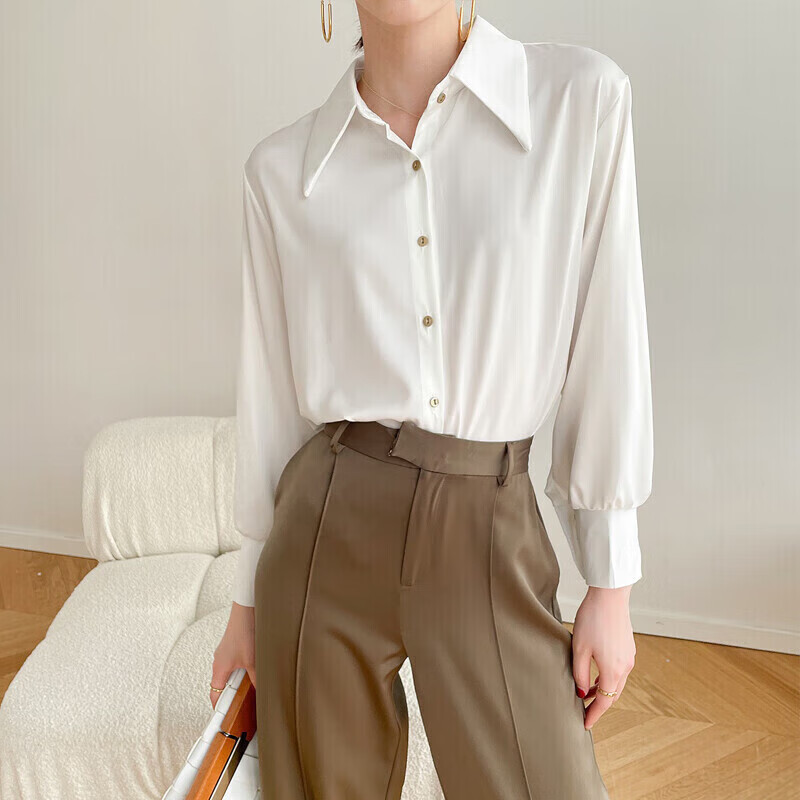 品彩春季长袖衬衫女职业通勤白衬衣雪纺衫上衣 PW26A76