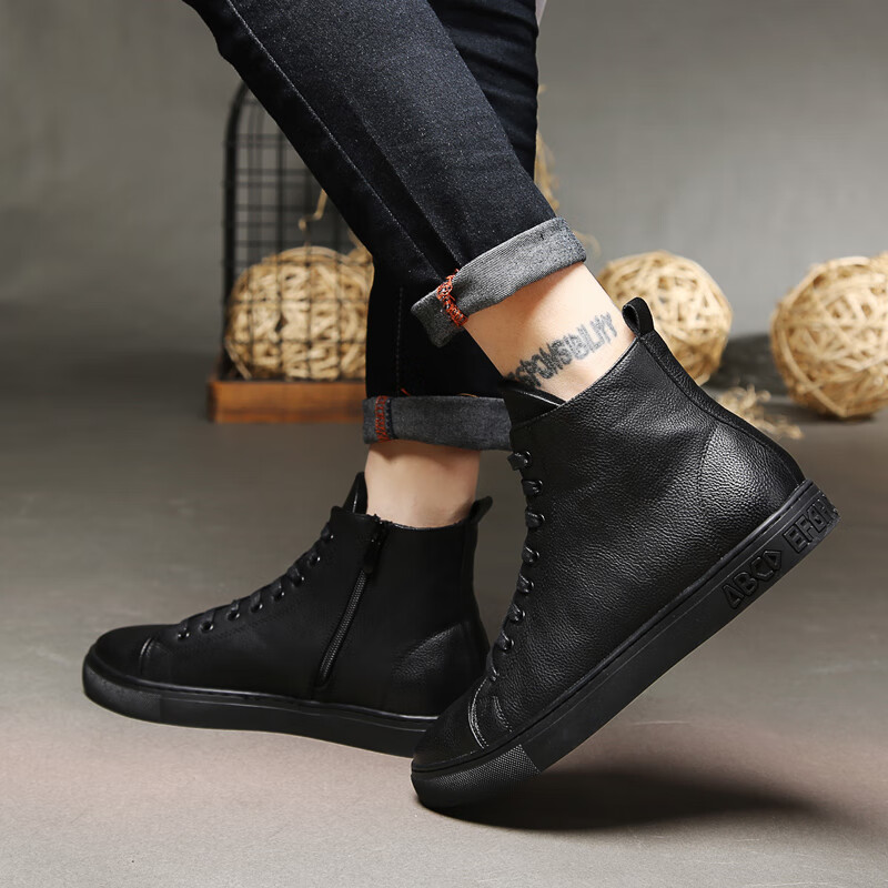 登歧中邦男士高腰皮鞋搭配牛仔裤休闲裤的鞋鞋子男百搭休闲韩版潮流高