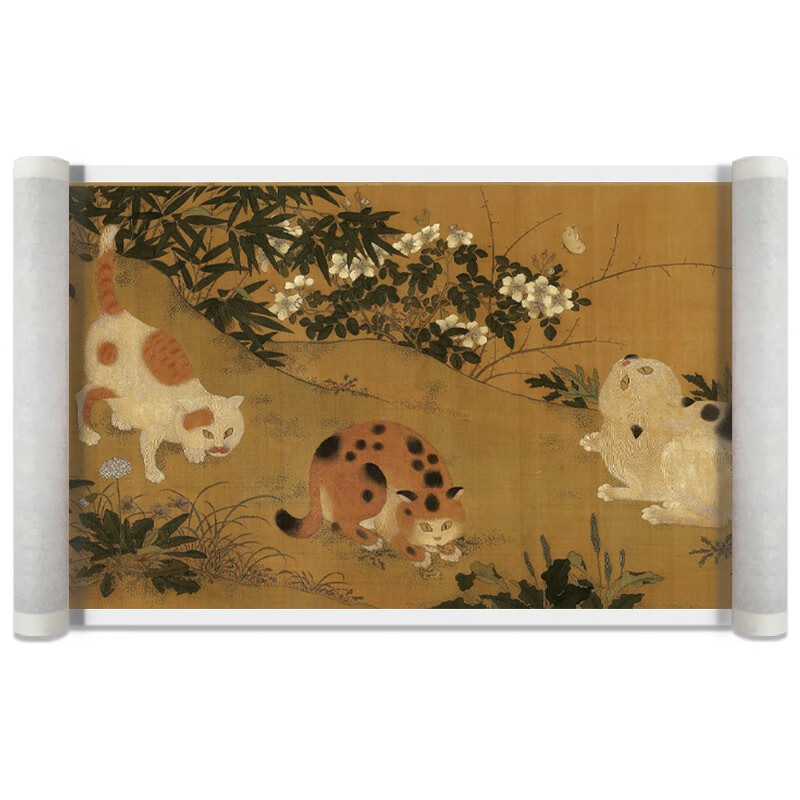 金格羽宋徽宗 赵佶 耄耋图国画真迹高清微喷复制猫蝶图长卷手卷装裱