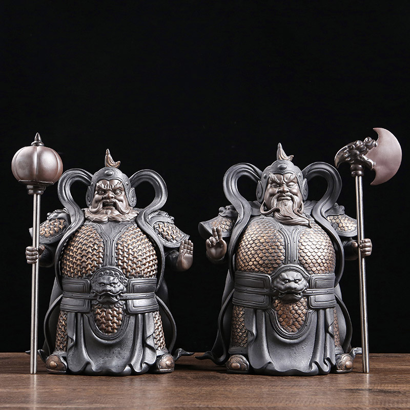 毕方器物 陶瓷门神摆件哼哈二将一对紫砂中式传统玄关客厅门口摆件