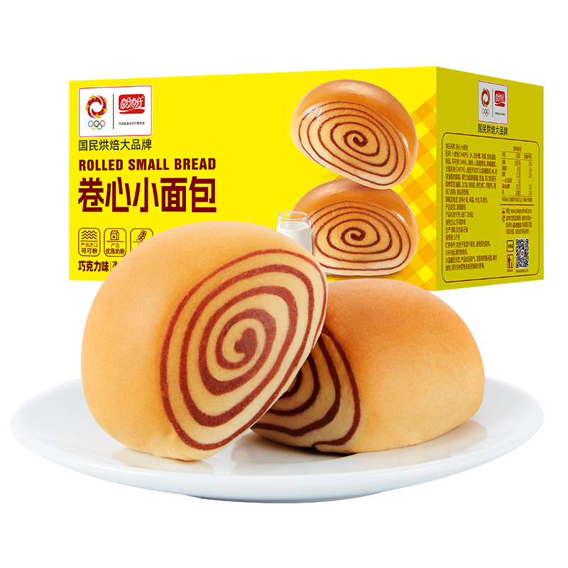 盼盼 卷心小面包 早餐手撕面包休闲零食糕点下午茶 巧克力味 750g/箱