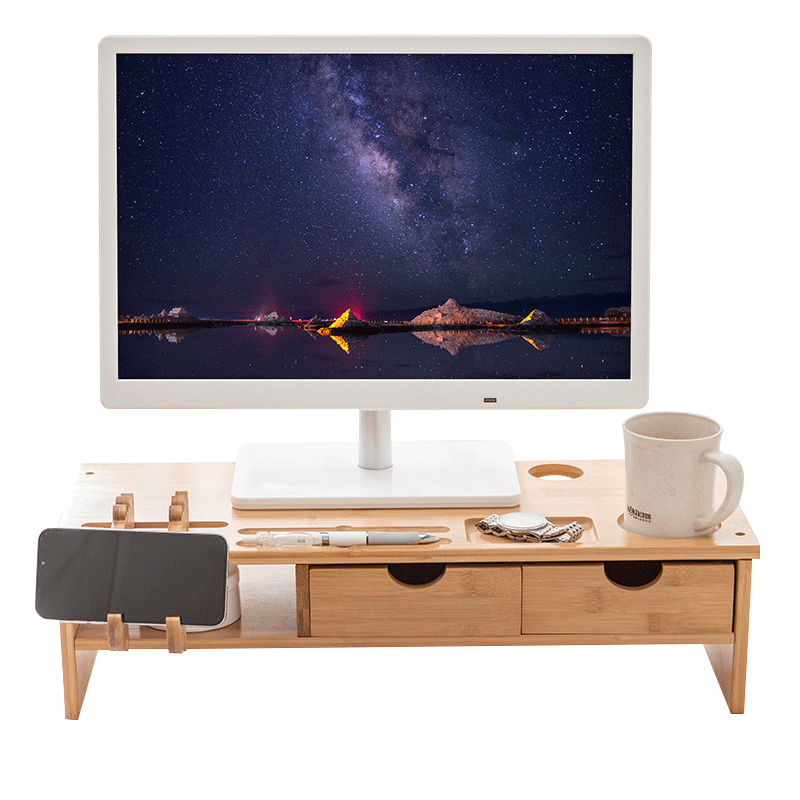 倍方 多功能电脑显示器增高架 鳄鱼双抽屉款 键盘收纳架 液晶显示屏支架底座 电脑支架 电脑底座 显示器支架