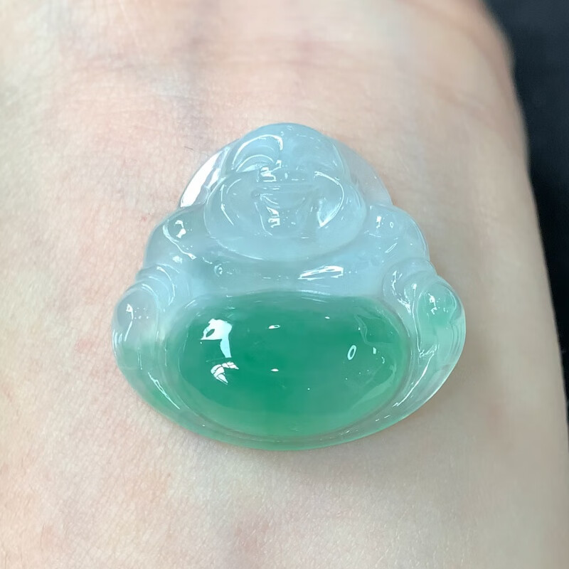 珠佩丽翡翠佛公翡翠玉佛冰种a货飘花佛公笑佛挂件大肚弥勒佛小吊坠女