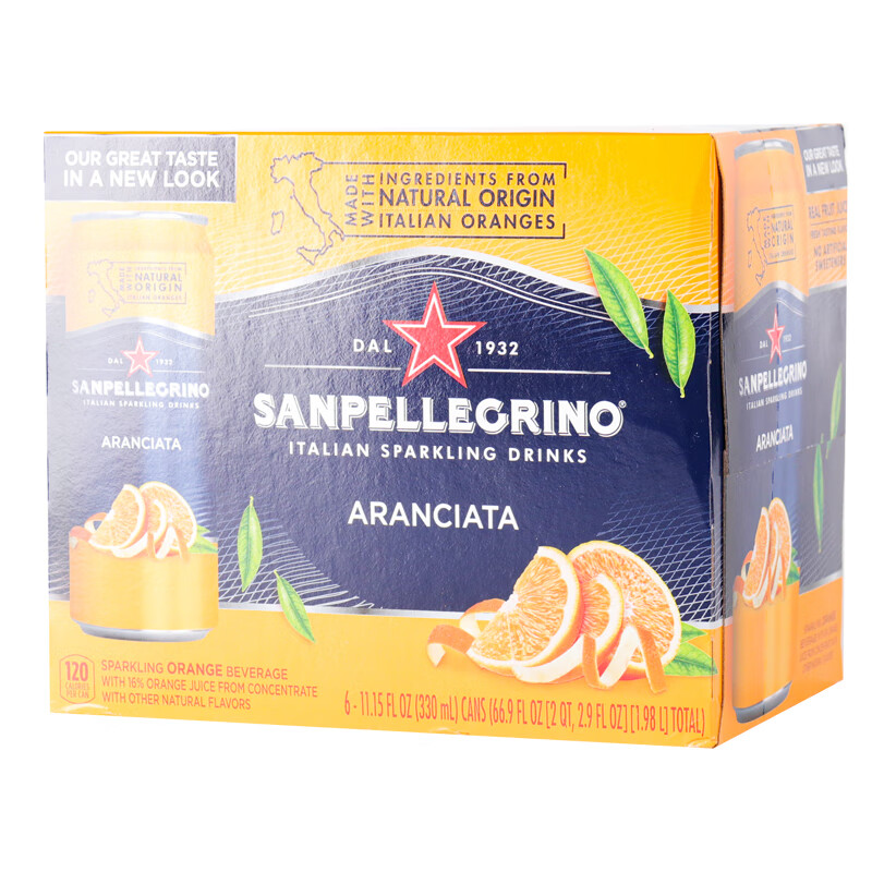 西西里水果汁果味饮料饮用水易拉罐装果汁饮料 圣培露330ml*6听甜橙味