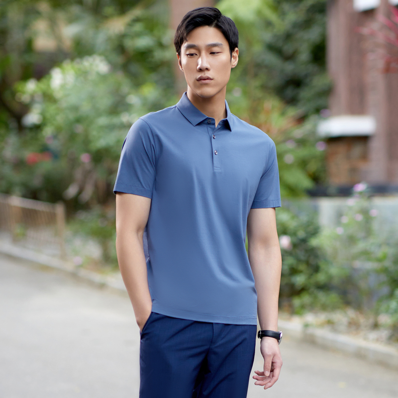 雅戈尔【新疆长绒棉弹】夏季男士短袖翻领Polo衫商务休闲穿着舒适 灰蓝VSPC533060HCA XL