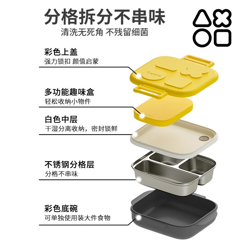 奥克兔兔（Octoto）小学生饭盒儿童餐盘保温316L不锈钢三分格便携餐具多功能食品级 【餐盘+收纳盒】嘟嘟粉