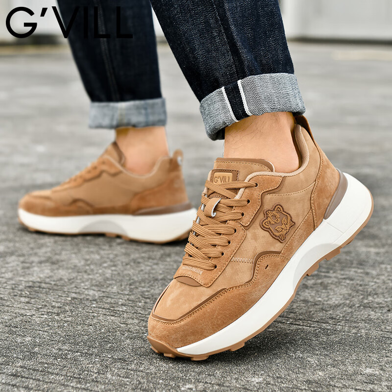 贵之步秋冬季复古男鞋厚底防滑舒适运动鞋男款增高缓震软底新款休闲鞋 黄色 G008 42 （运动鞋码）