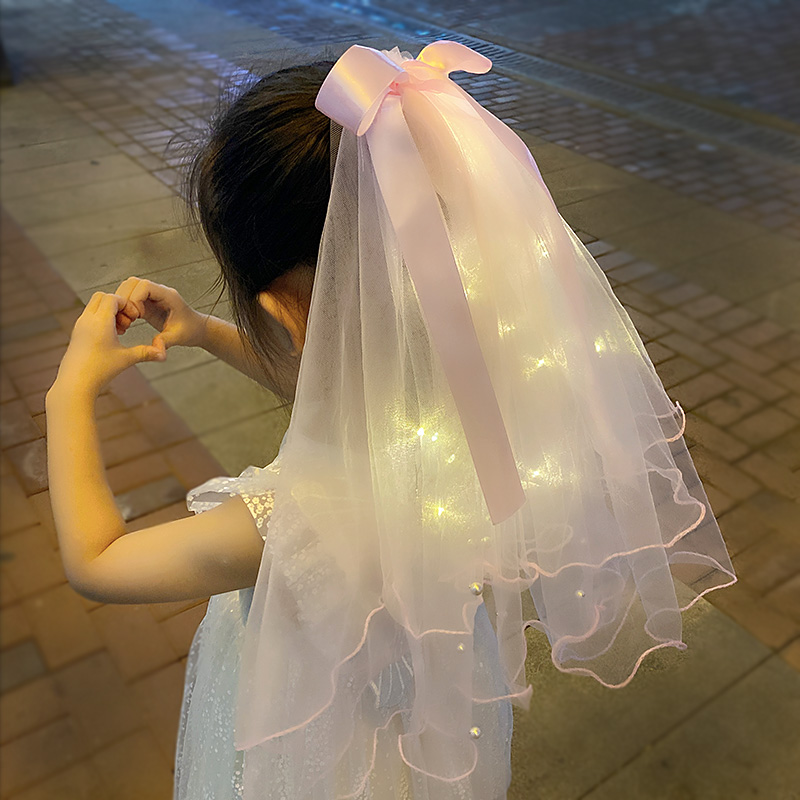 2022新款头纱发光儿童宝宝超仙发光头纱带灯夹抖音同款拍照道具亲子款