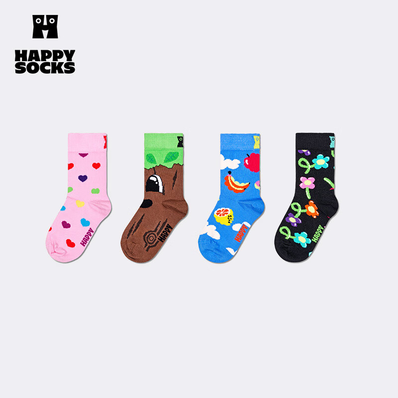 Happy Socks【新品】Happy Socks可爱儿童小腿袜中筒袜女童学院风袜子 彩色小心心 1双 均码 2-3Y