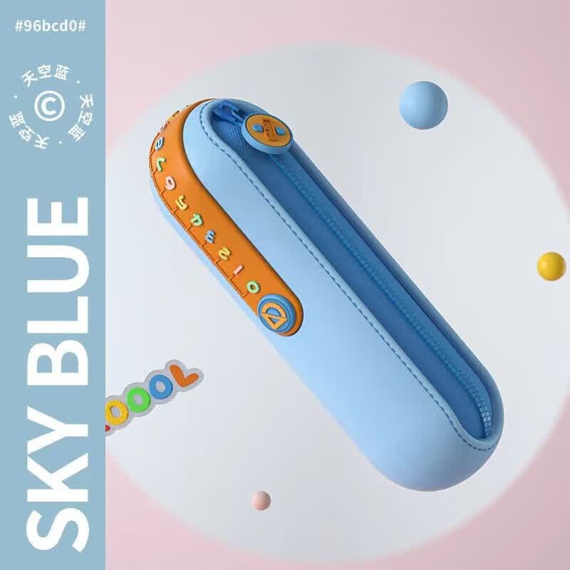 阡囤 文具ins清新可爱直尺笔袋生日礼物耐用耐脏胶囊拉链铅笔小学生文具盒 胶囊直尺拉链蓝色文具盒