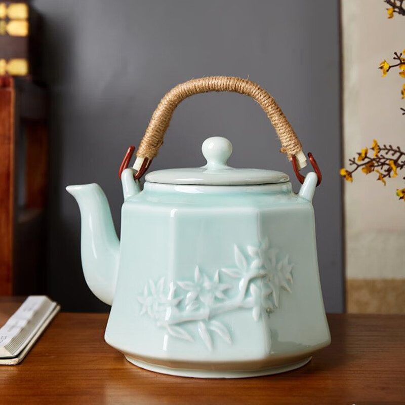 瓷毅雅堂大号景德镇陶瓷仿古茶壶 耐热凉水壶老式青瓷壶 家用单壶过滤