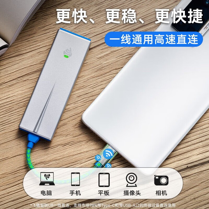 飞猫智联【无月租0预存 自由换卡】飞猫智联U8 移动随身wifi三网通4g无线网卡免驱动可插卡车载wifi 免插卡三网切换(WiFi6升级版)+体验流量
