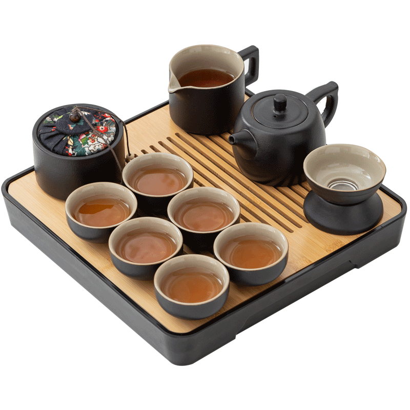京东京造 功夫茶具套装简约办公家用茶壶茶杯便携茶盘小雅黑陶茶具12