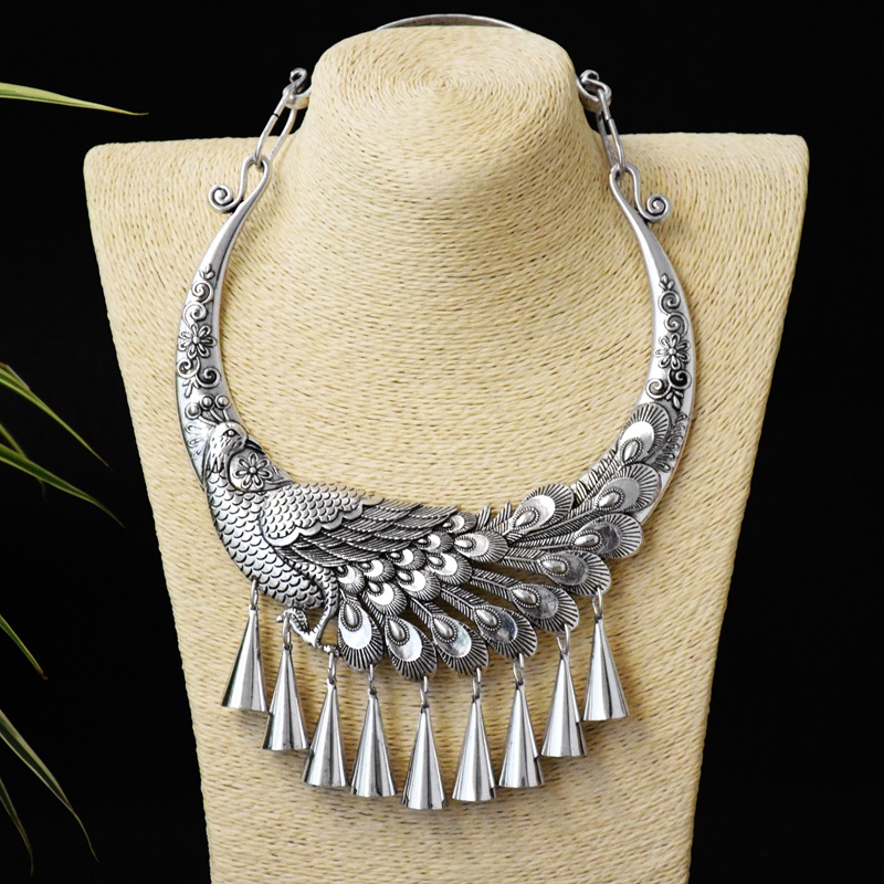 珠佩丽苗族银饰 孔雀 民族风苗银夸张孔雀项圈苗族侗族彝族土家族演出