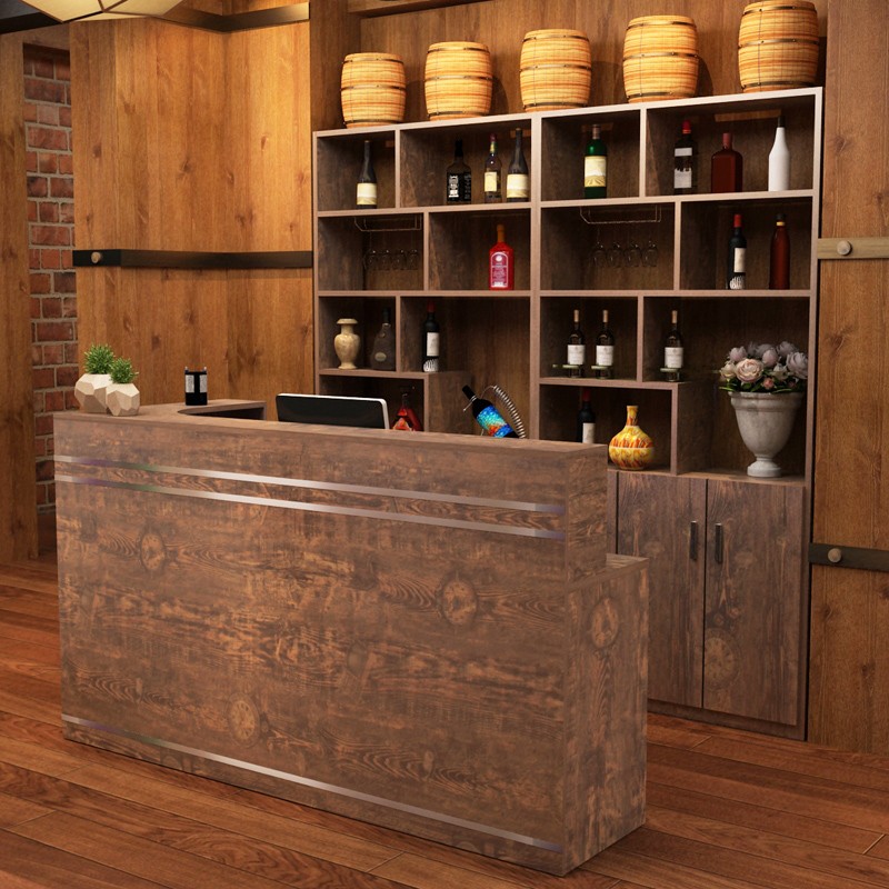 简约饭店吧台客厅储物吧台收银台前台桌接待红酒格酒柜柜子展示柜带门