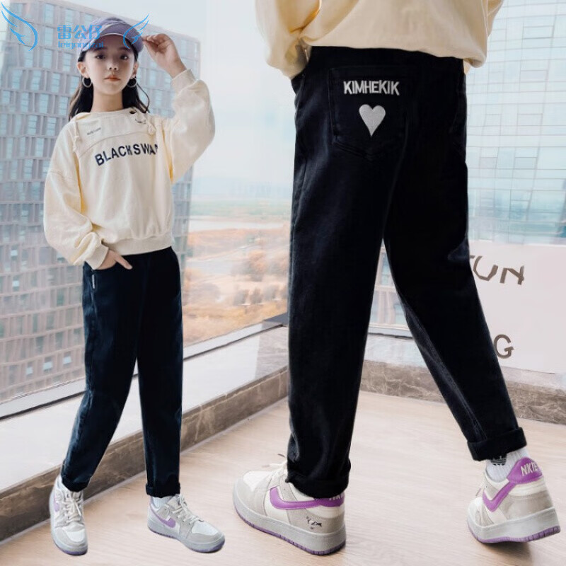 2022年秋季新款时尚中大童运动休闲裤3-14岁女孩秋款裤子 黑色 120