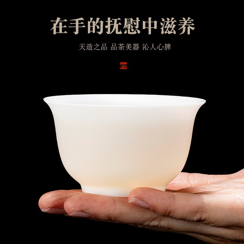 钰铨龙门 薄胎白瓷主人杯 德化羊脂玉瓷大号喝茶品茗茶杯无釉素烧陶瓷单杯 薄胎压手杯-大号(约110ml)