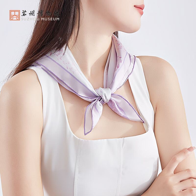 苏州博物馆 烟笼紫藤真丝方巾 女士丝巾围巾真丝文创送礼礼品生日礼物送女友 烟笼紫藤真丝方巾