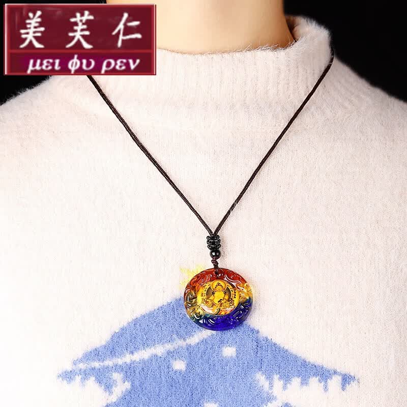 美芙仁 琉璃唐卡吊坠西藏佛牌手绘文殊菩萨挂件饰品佛像项链随身寓意礼 白度母