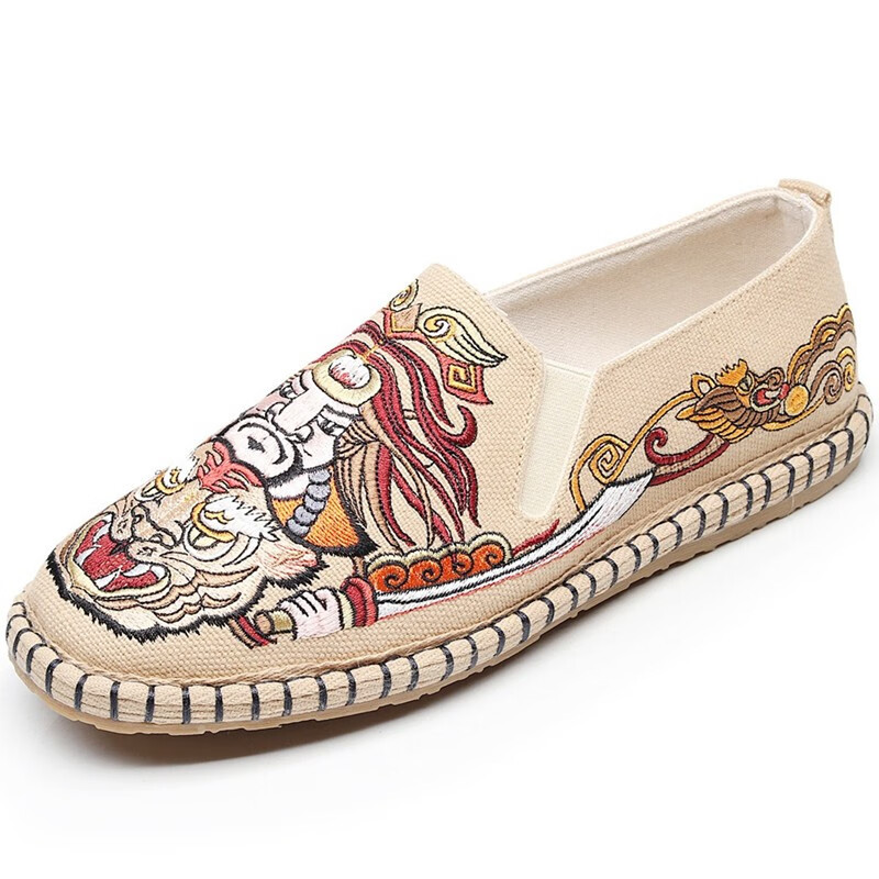 传统布鞋休闲棉麻透气刺绣传统千层底男鞋水浒一脚蹬工作鞋 水浒武松