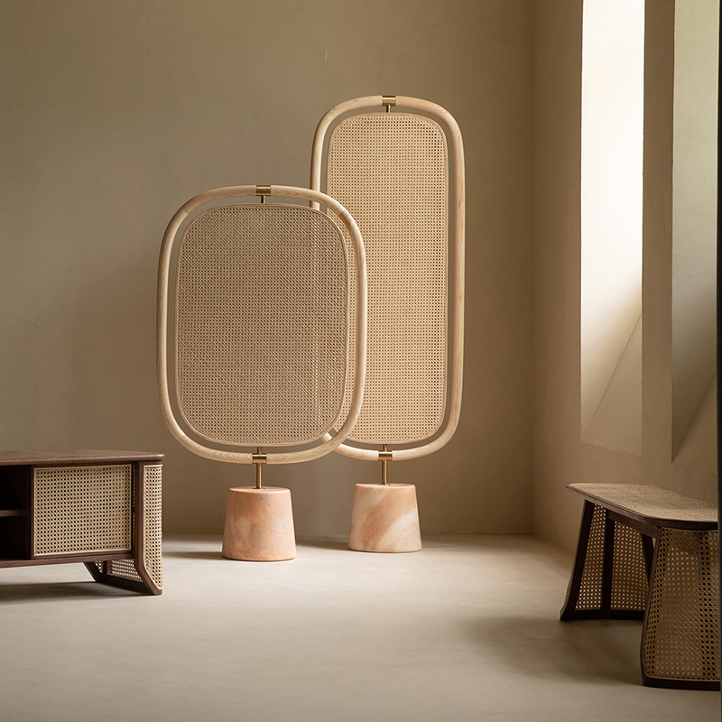 梵几家具/团扇屏风 中式简约实木藤编屏风客厅隔断高矮版自由组合