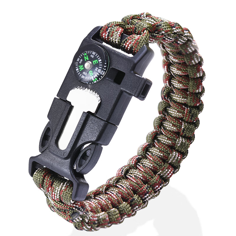 去寻野外求生多功能手链男士户外防身伞绳编织霸气手绳打火石指南针刀