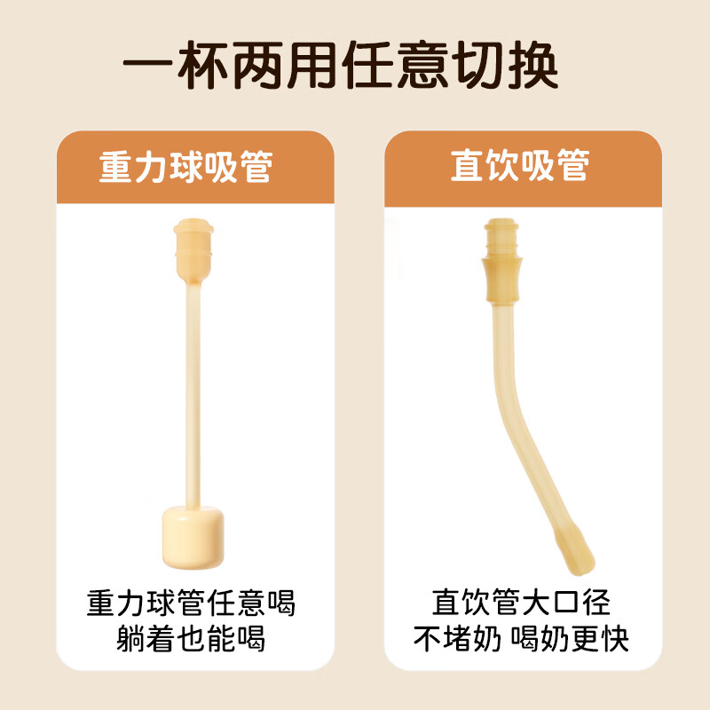 NEVS宝宝316不锈钢吸管婴幼儿童保温水杯壶学饮儿童外出家用 奶格米 280ml （重力球款）