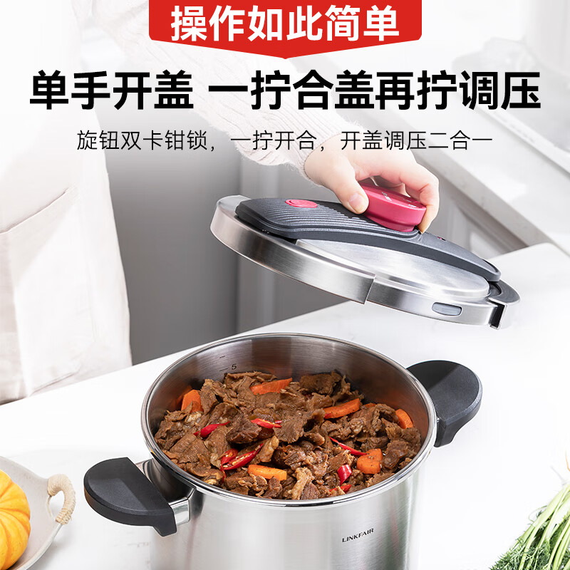 凌丰（LINKFAIR）高压锅燃气压力锅防爆不锈钢压力煲家用煤气灶电磁炉通用 8L【6-8人量】 22cm