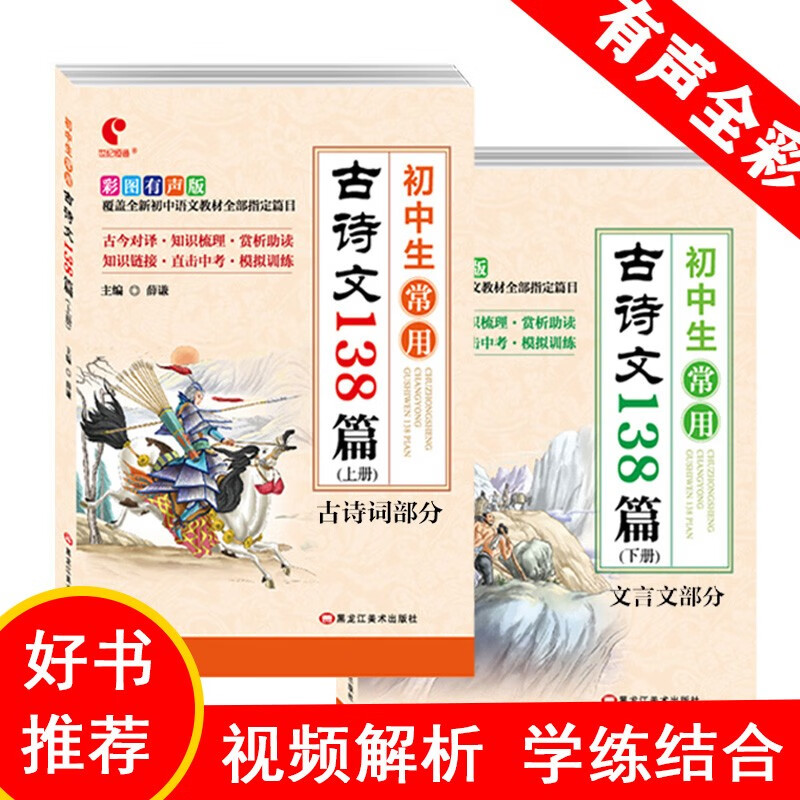 世纪恒通初中生常用古诗文138篇人教版+英语国际音标卡片初中生课内古诗词文言文 初中古诗文上册+下册（一套）