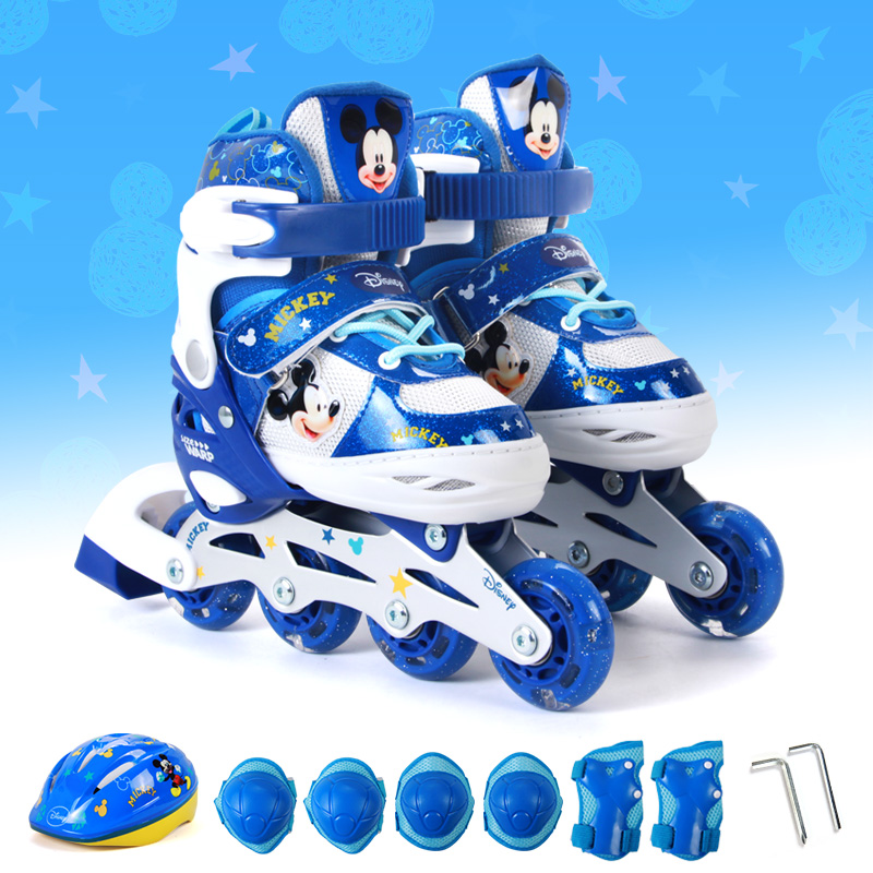 迪士尼(Disney)溜冰鞋儿童全闪轮滑鞋套装 初学可调旱冰鞋DCY41037-A8米奇中码