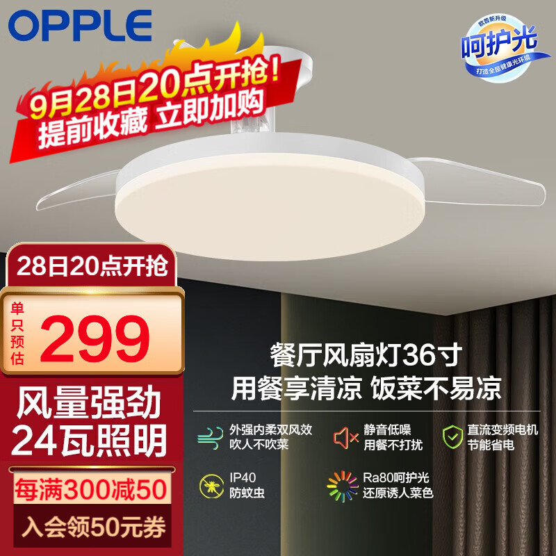 欧普（OPPLE）升级2代大风量静音吊扇灯大尺寸高显色蜻蜓扇叶风扇灯 荐！【36寸24瓦白光】| 六档调风高性价比高么？