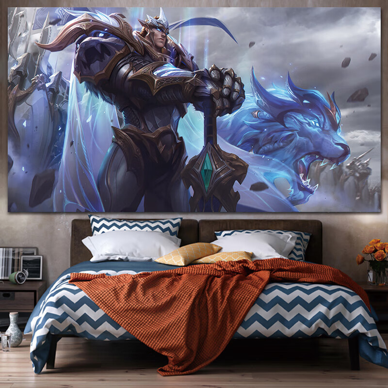 游戏lol背景布ins挂布网红宿舍直播卧室房间装饰挂毯 07神王盖伦 高