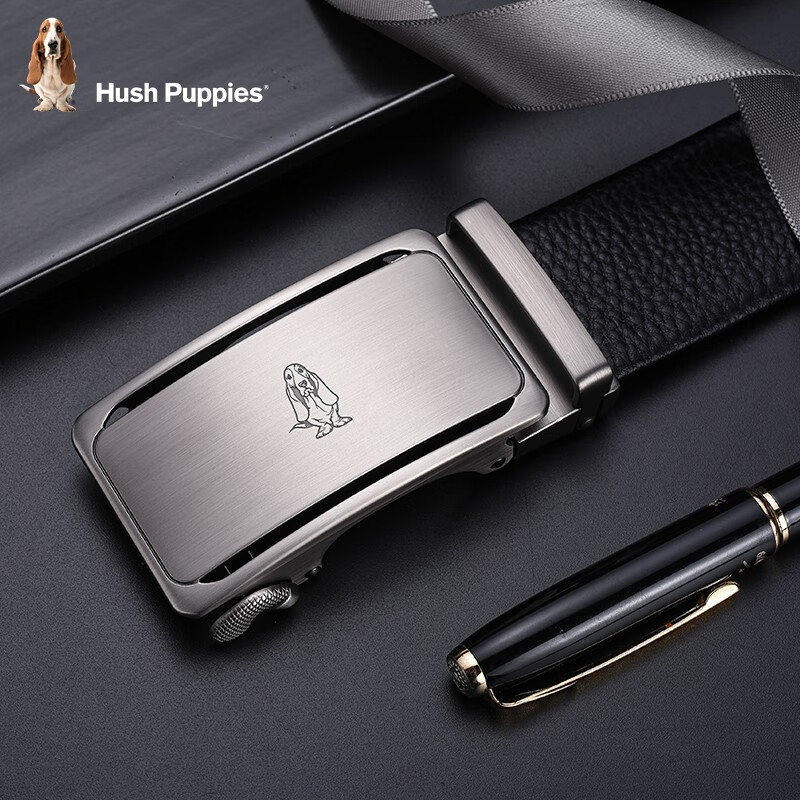 暇步士(Hush Puppies)皮带男真皮自动扣时尚男士腰带头层牛皮裤带商务休闲裤腰带送男友 黑色951W 125cm