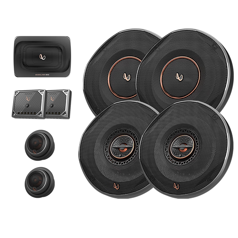 燕飛利仕（Infinity）汽車(chē)音響改裝REF搖滾DJ兩分頻同軸喇叭高音頭低音車(chē)載揚聲器套裝 致臻動(dòng)感型-6/8喇叭+超薄低音炮