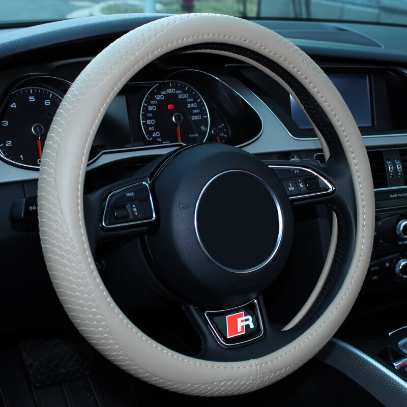 路尔卡 汽车专用方向盘套 四季通用进口牛皮把套专车专用 米色 起亚kx