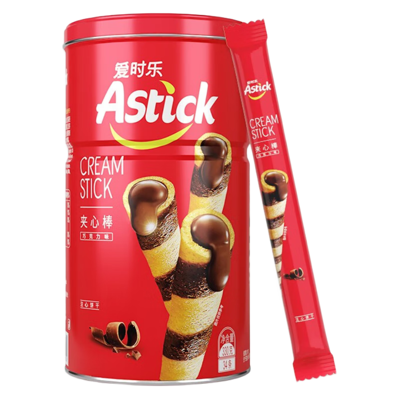 爱时乐(astick) 夹心棒(注心饼干)休闲零食小吃蛋卷 巧克力味330g*3罐