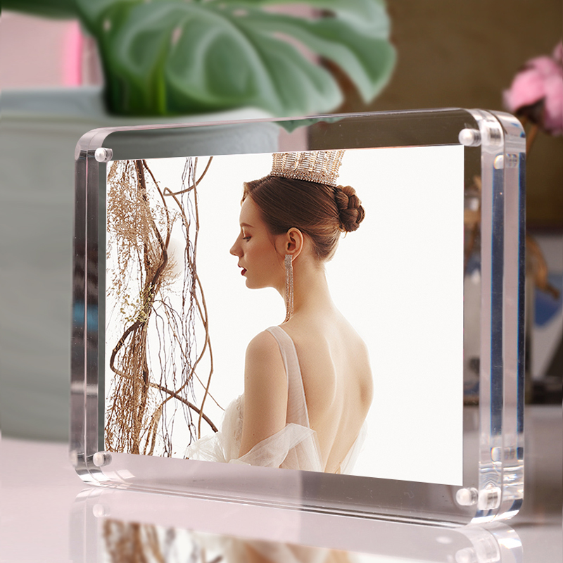 缘裕水晶相框双面水晶透明立体亚克力摆台照片定制照片创意简约磁吸像