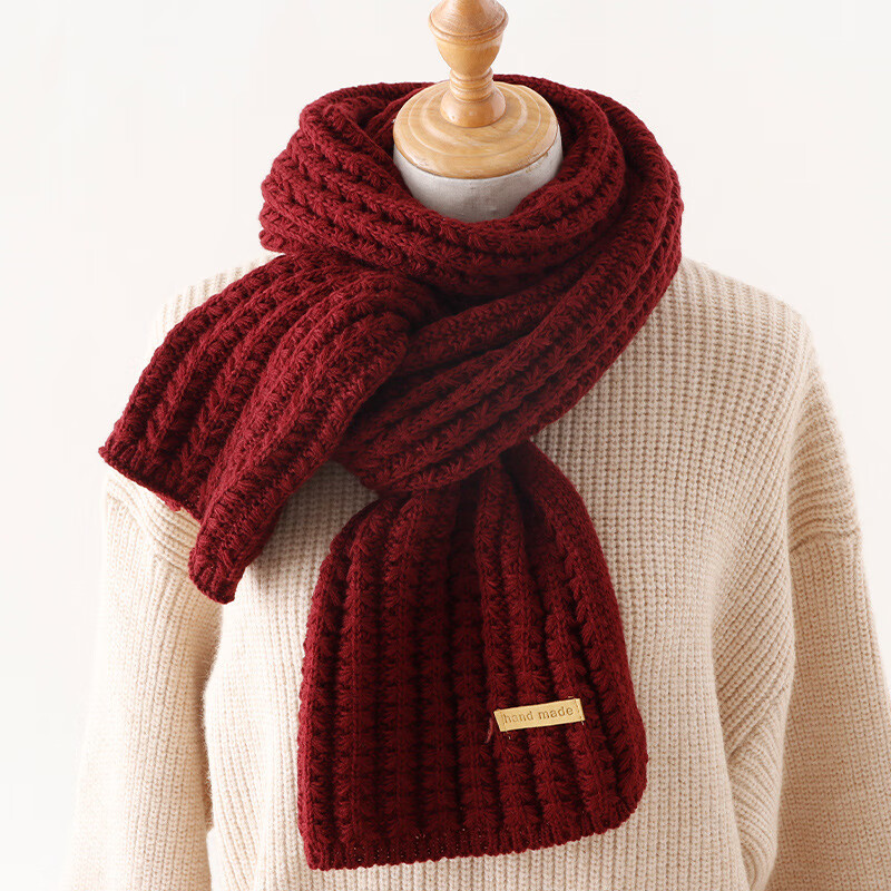 毛线针织围巾女冬weins原宿风季韩版百搭加厚保暖围脖学生情侣纯色潮