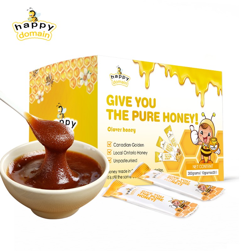 happy domain/乐小蜜 加拿大原装进口成熟蜂蜜便携装 礼盒天然野生结晶蜂蜜 荞麦蜂蜜10g*30袋/盒