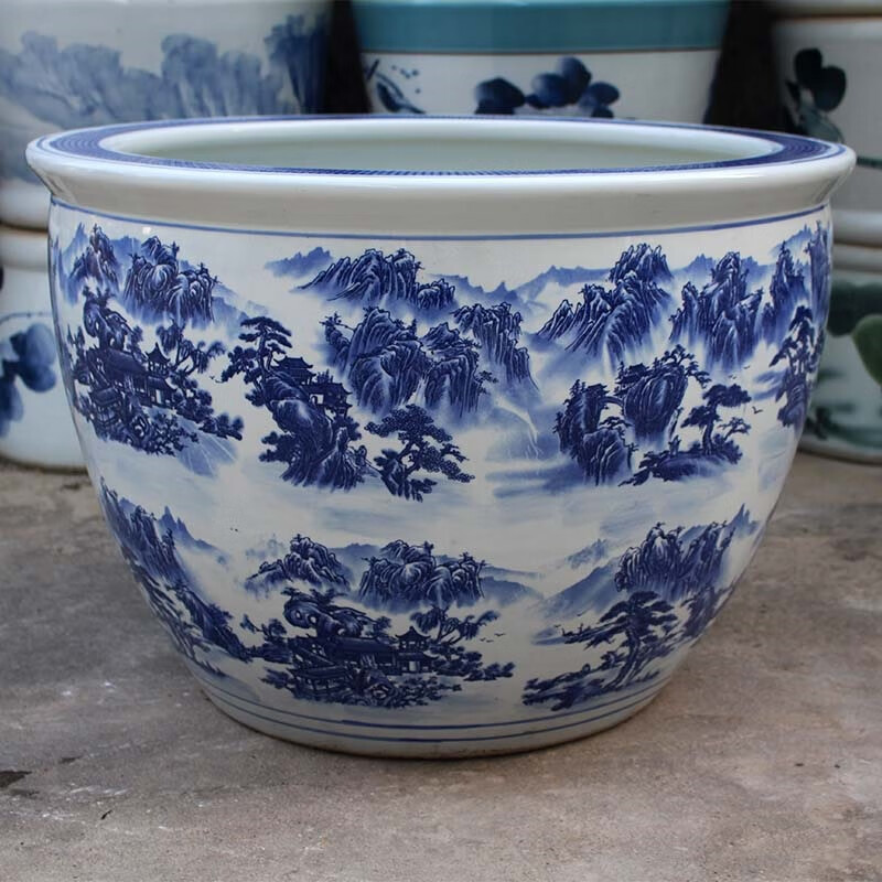 瓷小奴-青花陶瓷鱼缸1米特大水缸瓷缸睡莲盆大荷花缸碗莲缸乌龟缸 a款