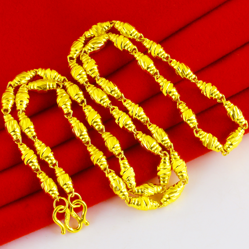 千影珠宝黄金项链足金9999男女橄榄珠路路通真金纯链子素链送妈妈按克