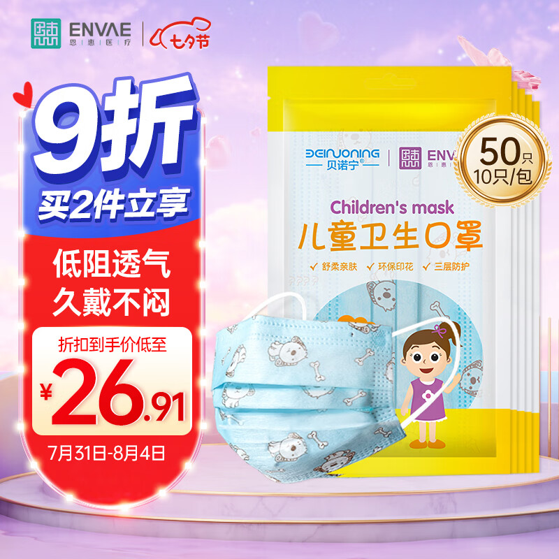 ENVAE恩惠医疗儿童卫生口罩50只-历史价格查询和价格走势图
