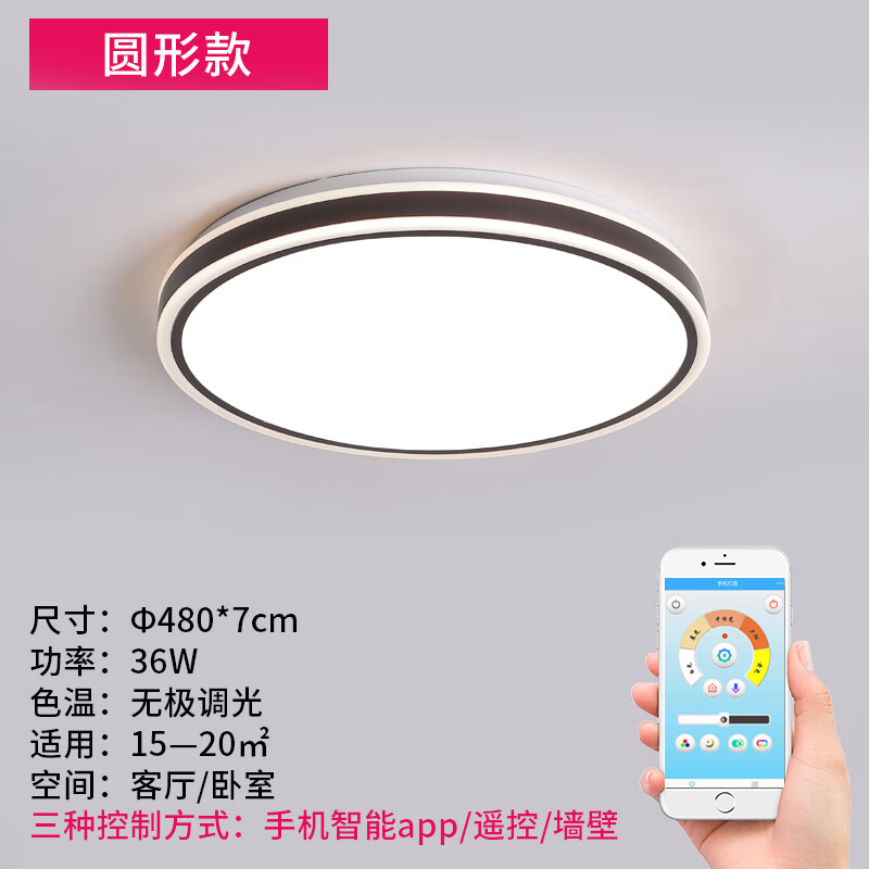 简派（JPPAI）照明led吸顶灯智能APP调光客厅灯现代简约灯具 LED无极调光+APP控制（直径48cm）