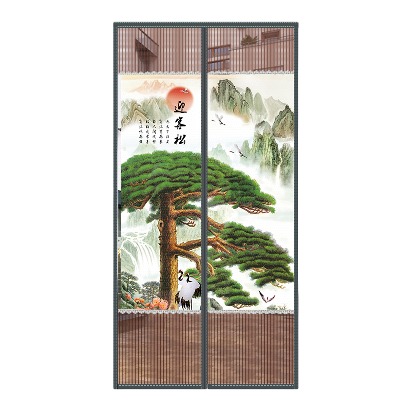 佳爾美 金剛款防蚊門簾磁性魔術(shù)貼夏季紗門紗窗家用隔斷自吸磁鐵免打孔 中分磁鐵防蚊隱私迎客松（上下網(wǎng)紗） 寬100高200cm