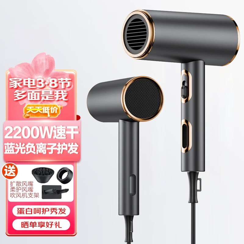 优越（Youyue） 电吹风机家用吹风筒 2200W风力大功率速干 千万蓝光负离子养护发 旗舰款电风吹发廊专业风筒 高颜值大功率机皇吹风