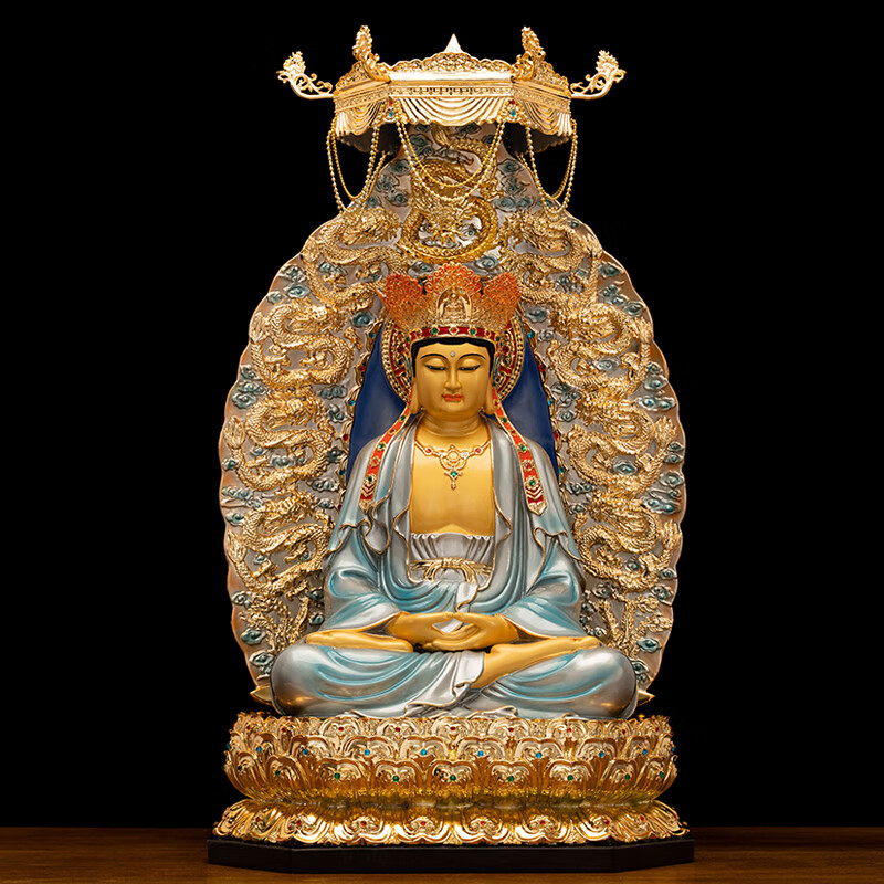 普莲台湾66厘米鎏金纯铜毗卢观音佛像毗卢观音菩萨像家用客厅摆件 66