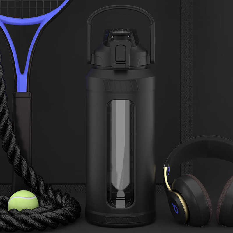 GROOT大容量玻璃杯耐高温防摔防爆运动吸管水杯子便携泡茶杯超大号水壶 【加厚防摔+茶隔】2000ml