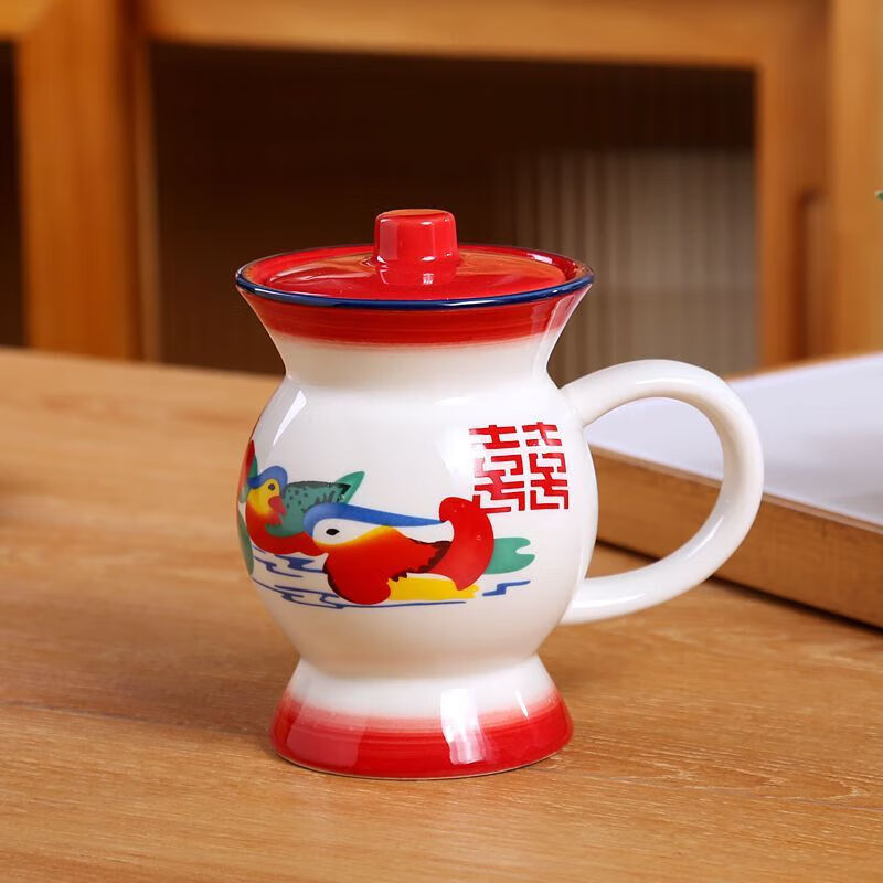 老式夜壶杯陶瓷水杯家用马克杯生日结婚伴手礼物 (泡沫装)痰盂杯 盖子